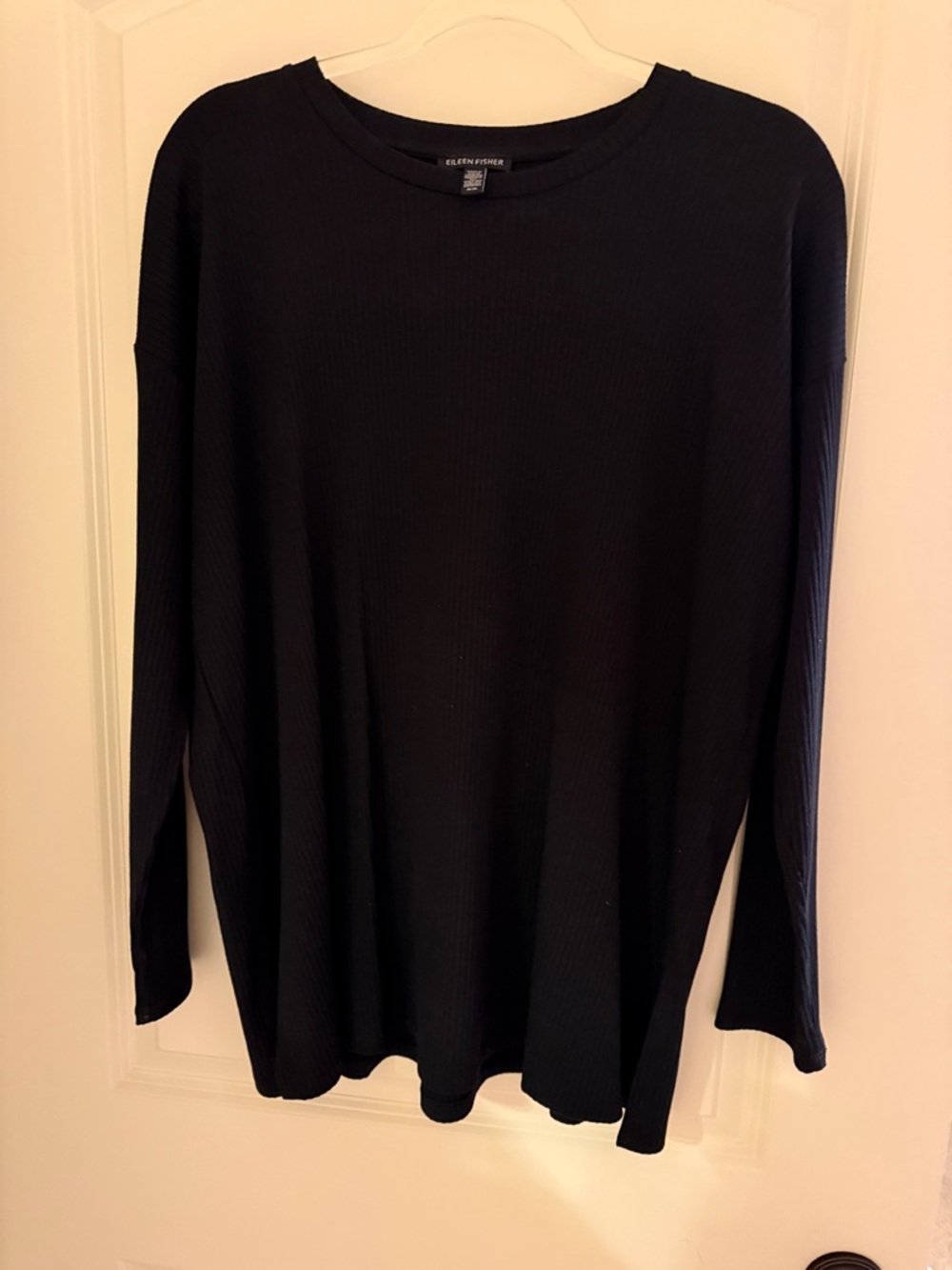 Eileen Fisher Black Ribbed Long Sleeve Crew Top